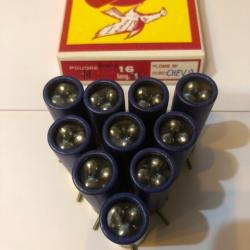 10 Cartouches Calibre 16 à Broche Chevrotines 9 grains - Poudre Noire
