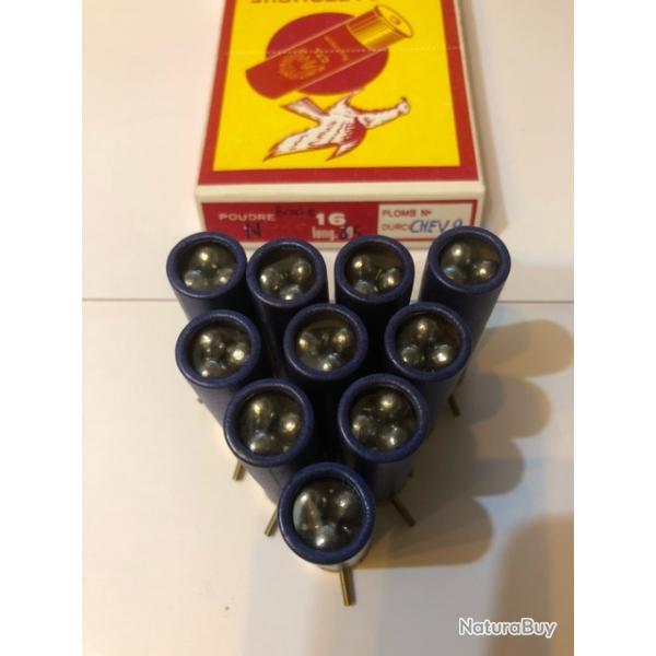 10 Cartouches Calibre 16  Broche Chevrotines 9 grains - Poudre Noire