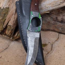 Couteau De Cuisine & Rando Lame Acier Damas 256 Couches Façon Huusk Etui Cuir Fabr Artisanale