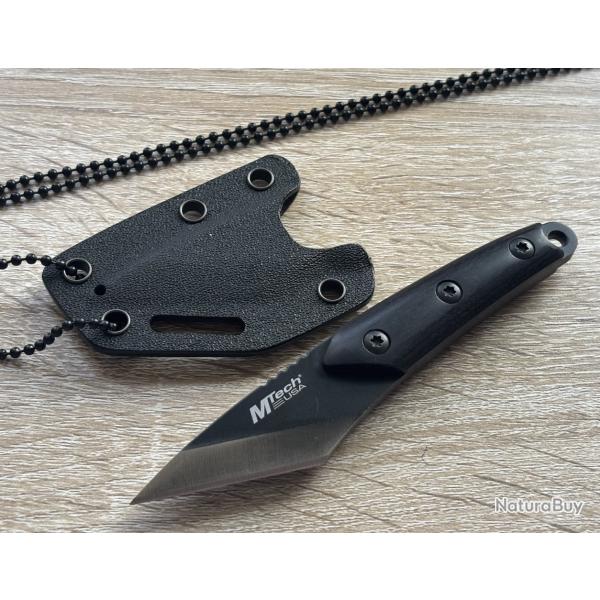 Couteau de Cou Mtech Kiridashi Tanto Lame Acier 3Cr13 Manche Bois Etui Kydex