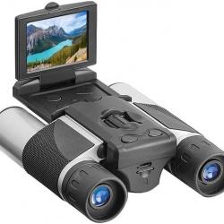 Jumelles 12x32 avec Caméra Intégrée Ecran LCD Photos Vidéos 1080p Observation  Faune et Voyage Gris