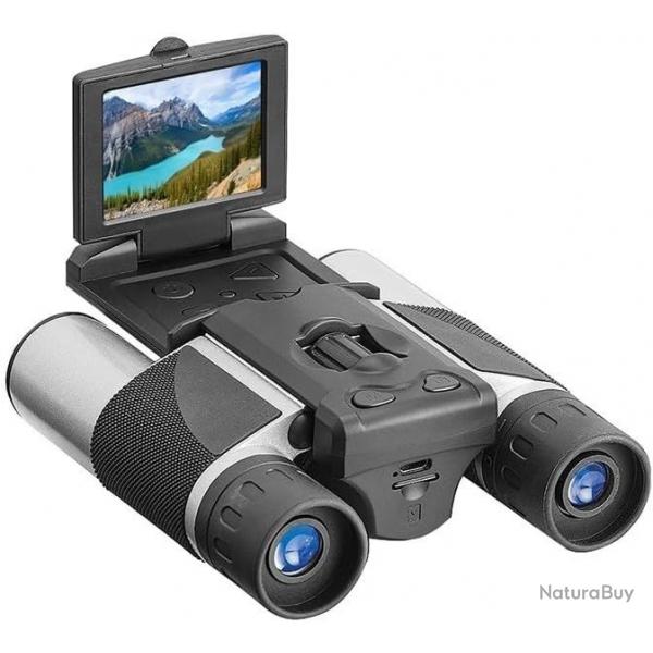 Jumelles 12x32 avec Caméra Intégrée Ecran LCD Photos Vidéos 1080p Observation  Faune et Voyage Gris