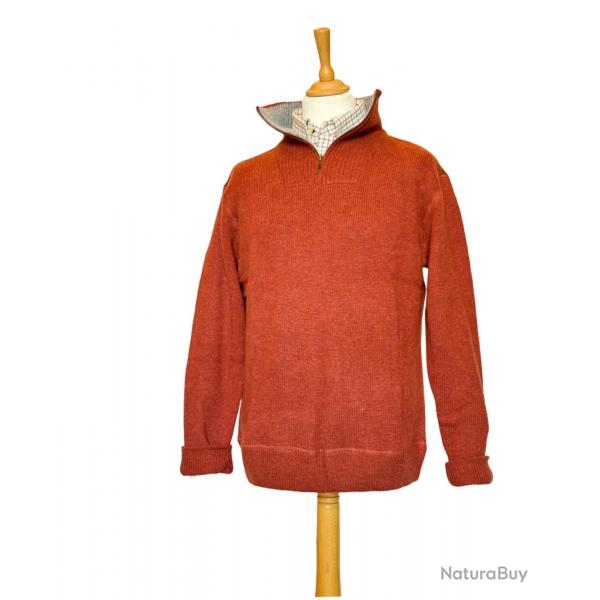 Pull tricot orange zipp - Homme 100% laine mrinos - tricot en Irlande XL