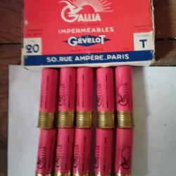 Boîte de10 belles cartouches anciennes cal 20 Chevrotines  GALLIA GEVELOT  douilles cartons