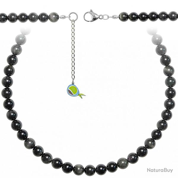 Collier en obsidienne oeil cleste - Perles rondes 8 mm - 60 cm