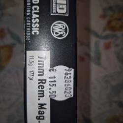 balles carabine  7mm rem.mag 11.5g /177gr RWS ID CLASSIC