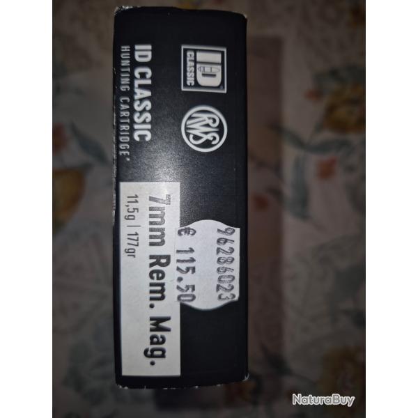 balles carabine  7mm rem.mag 11.5g /177gr RWS ID CLASSIC