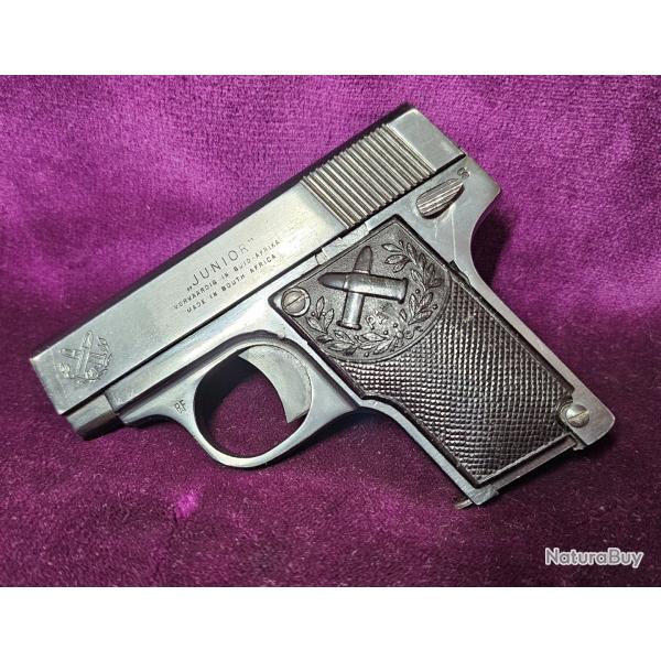 Pistolet Pretoria Arms Factory "JUNIOR", calibre 6.35br (25acp), 1956, Afrique du Sud! Catégorie B
