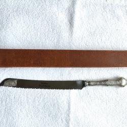 Couteau à pain vintage, Sabra Bread Knife manche gravé hébreu argent 800