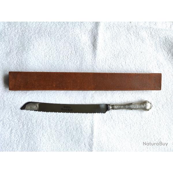 Couteau à pain vintage, Sabra Bread Knife manche gravé hébreu argent 800