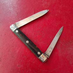 Ancien canif couteau de gentilhomme XIXè 2 lames opposées écaille Argent/acier