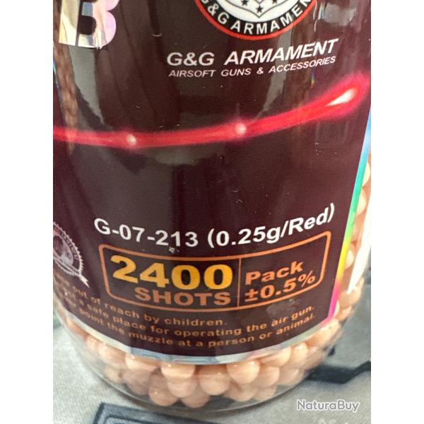 Billes traçantes rouge airsoft 6 mmPot de 2400 en 0,25