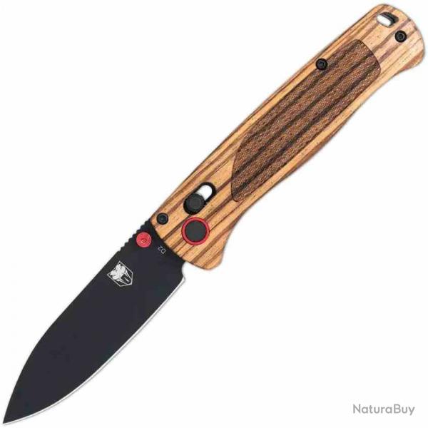 Couteau Cobratec Zebra Wood Bar Lock Lame Drop Point Blk Acier D2 Manche Bois Clip CBTZWDBLDBK