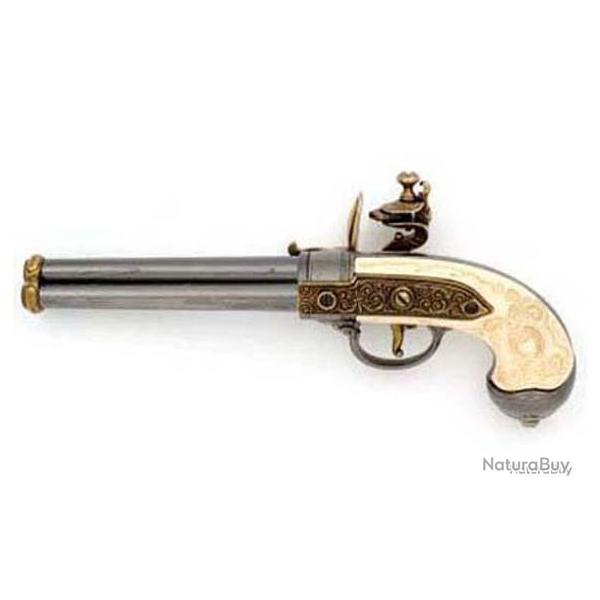 PISTOLET A SILEX 3 CANONS ITALIE LORENZONI 1680 REPLIQUE - Ref.1016L