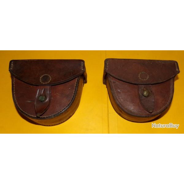 LOT DE 2 ETUIS EN CUIR POUR INSTRUMENT DE MESURE POUR L'ARTILLERIE , FABRICATION FRANCAISE A PARIS ,