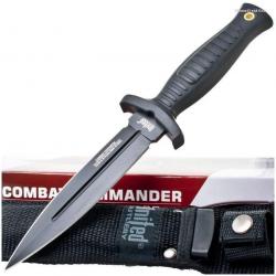 United Cutlery UC2657 - Couteau de botte tactique noir avec lame double tranchant en acier AUS-8