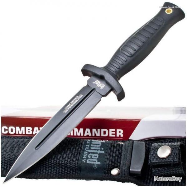 United Cutlery UC2657 - Couteau de botte tactique noir avec lame double tranchant en acier AUS-8