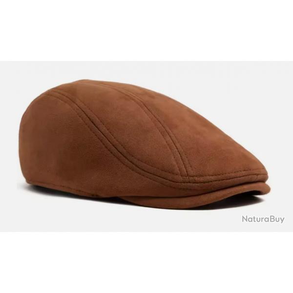 Béret Gatsby en daim unisexe - Casquette vintage automne hiver marron