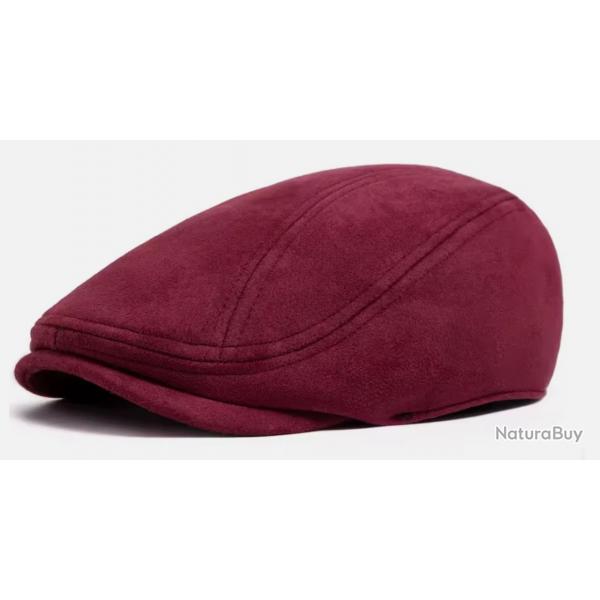 Béret Gatsby en daim unisexe - Casquette vintage automne hiver Rouge