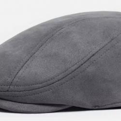 Béret Gatsby en daim unisexe - Casquette vintage automne hiver Gris