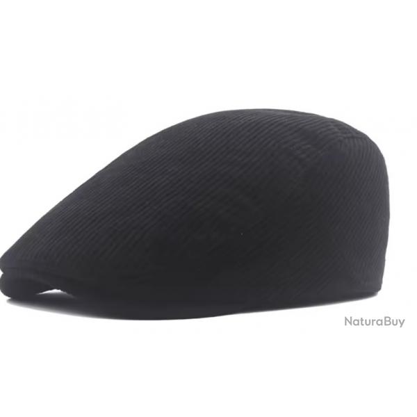 Casquette Gatsby en velours ctel Bret vintage unisexe rglable 56-60 cm Noir