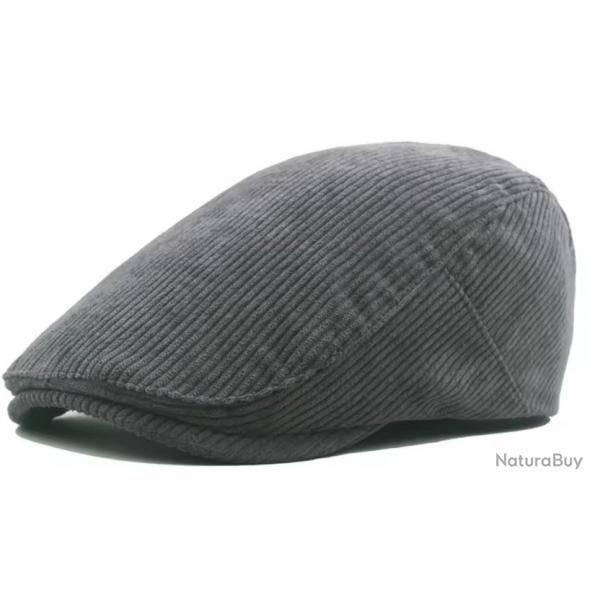 Casquette Gatsby en velours ctel Bret vintage unisexe rglable 56-60 cm Gris