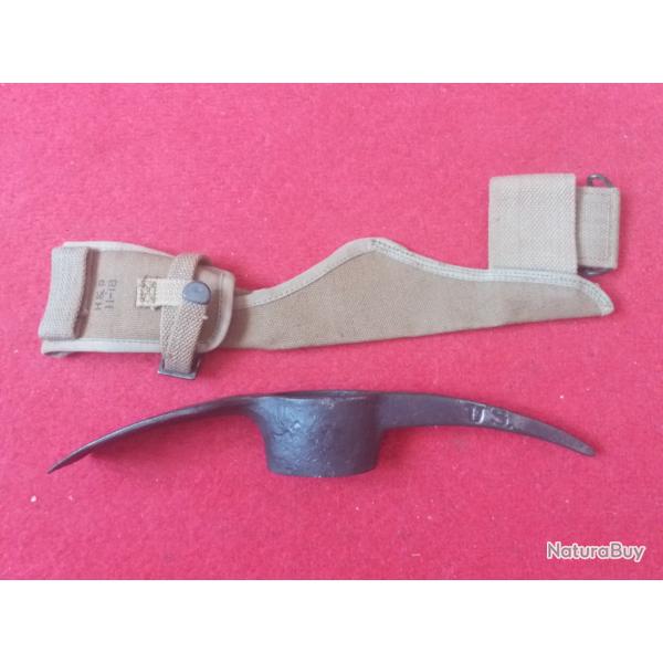 14/18 WW 1 pioche marquage US avec housse en tole OD crochet fixation ceinturon marquage H&P11-18