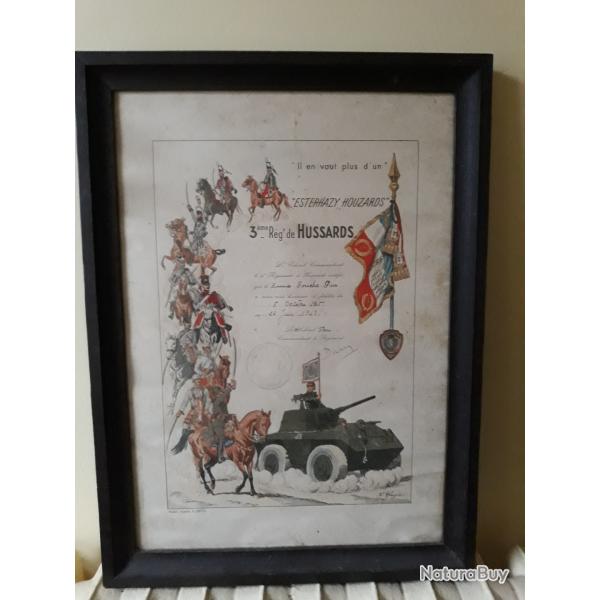 Rare cadre 3eme regiment de Hussards