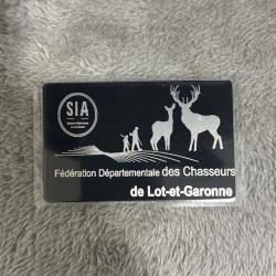 Carte SIA chasseur ou tir sportif carte plastifié fédération des chasseurs de lot-et-Garonne