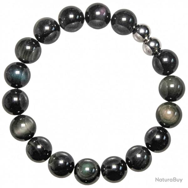 Bracelet en obsidienne oeil cleste - Perles rondes 10 mm
