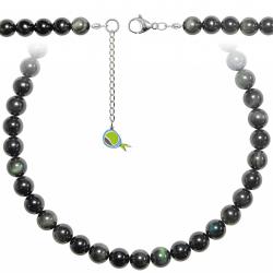 Collier en obsidienne oeil céleste - Perles rondes 10 mm - 70 cm