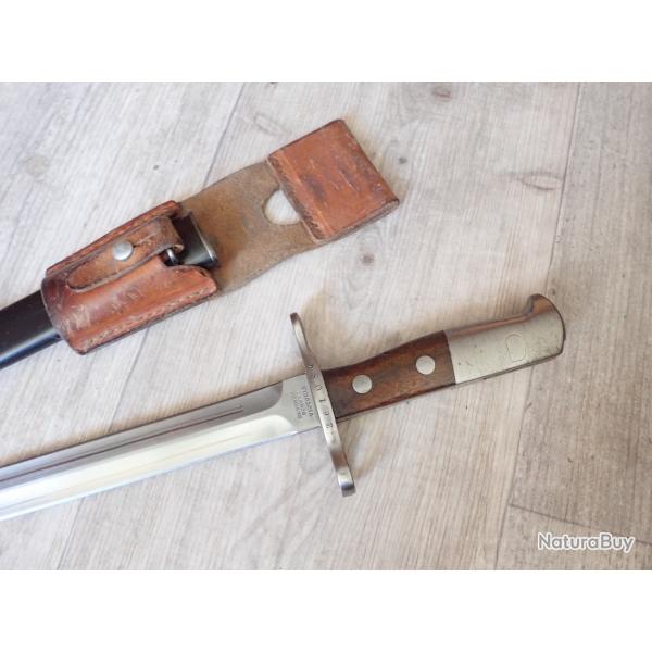 261084 Baionnette Suisse pour fusil Rubin Schmidt Mdle K11 ou K31. Mdle 1918. Porte fourreau cuir
