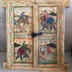 Fenêtre Inde placage os de buffle peint à la main sur bois massi