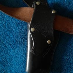 Holster en cuir noir de policier, avec ceinture en cuir - Vintage - Pour révolver ou pistolet automa