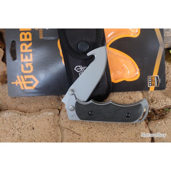 Couteau Gerber Freeman Guide Lame Acier Carbone/Inox Guthook Manche Abs Linerlock Etui Nylon