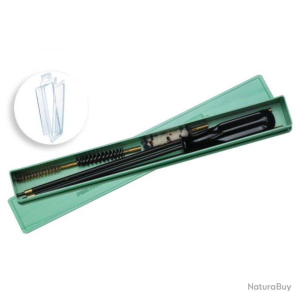 BOITE DE NETTOYAGE CALIBRE GRANDE CHASSE BAGUETTE LAITON POIGNE CANNE CAL 7 MM - JANUEL