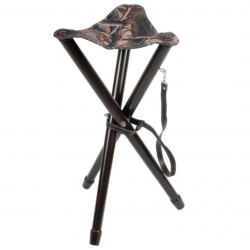 Trepied Anzieux bois assise cuir et toile camo 65cm - JANUEL