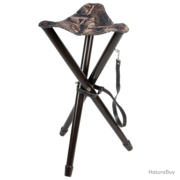 Trepied Anzieux bois assise cuir et toile camo 65cm - JANUEL