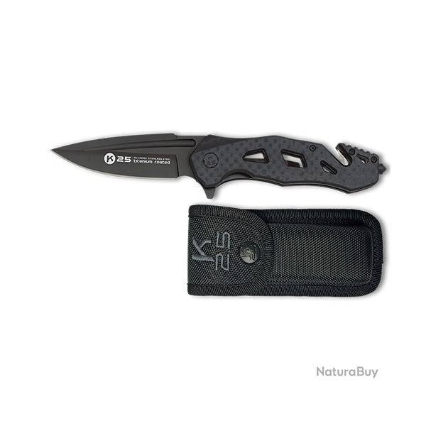 Couteau Pliant Tactique K25 25002 - Noir - Lame 8.5 cm