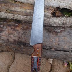 Couteau De Cuisine de Chef Lame Acier Damas 256 Couches Manche Bois 3D Fabric Artisanale