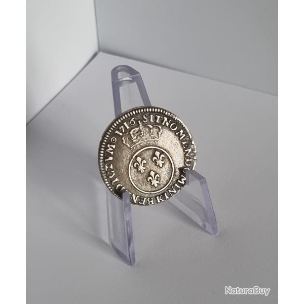 Un Dixime Ecu Vertugadin Argent Louis XV 1716 K Bordeaux Flan Rform 1/10me cu