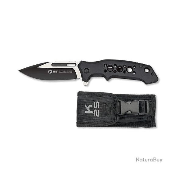 Couteau Pliant Tactique K25 25010 - Aluminium noir - Lame 8.5 cm