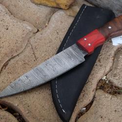 Skinner Bowie Couteau de Chasse Damas Lame 256 Couches Manche 2 Bois Fabric Artisanale Etui Cuir 02