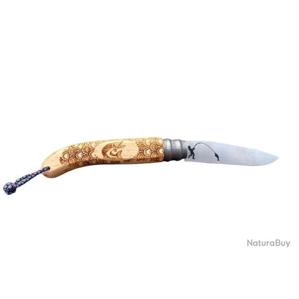 Couteau bois de htre modle Pcheur Bredouille Gravoo