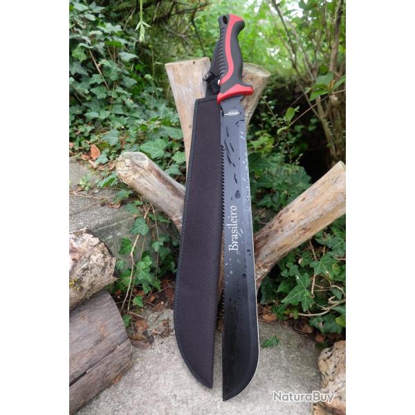 Couteau Bowie Machette Guide d'Amazonie Coupe Coupe Lame Acier Inox Manche Abs Black/Red Etui Nylon