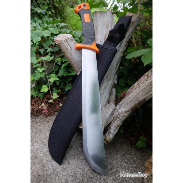 Bowie Couteau Machette Survie Faon Bear Grylls Lame Acier 3Cr13 Etui Nylon Manche Orange/Gris