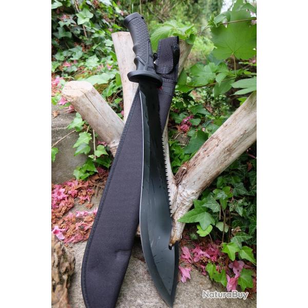 Coupe Coupe Bowie Machette Guide d'Amazonie Lame Acier 3Cr13 Guthook Manche ABS Black Etui Nylon