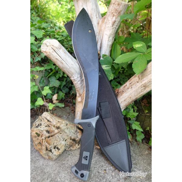Machette Couteau GROS Kukkri Parang Lame Acier 3Cr13 Manche ABS Etui Nylon Tactical 001