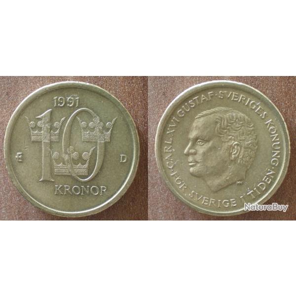 Suede 10 Couronnes 1991 Piece Couronne Roi Karl XVI Gustaf Kronor Sweden
