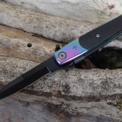 Couteau Semi Automatique Stiletto Lame Spear Point Acier 3Cr13 Manche ABS Spectrum Liner Lock Clip